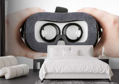 hand holding virtual glasses on a white background isolated Wall mural