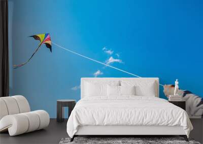 kite flying in a beautiful sky clouds Wall mural