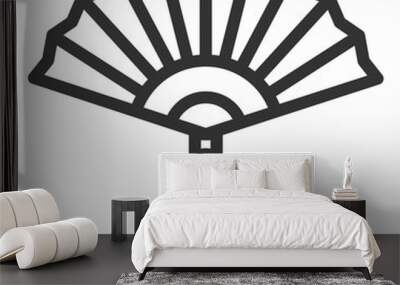 Opened fan with ribbon - icon, illustration on white background, outline style Wall mural