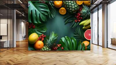 A burst of tropical foliage and vibrant fruits set the stage for a lively, exotic celebration Wall mural