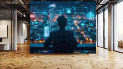 A corporate leader oversees the implementation of AI-driven technologies across departments Wall mural