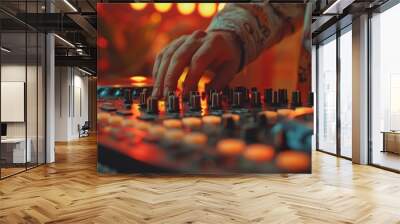 a man's hand is playing an actual dj mixer Wall mural