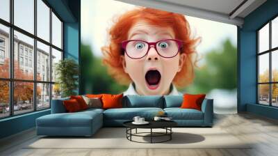 a red hair child in glasses looking surprised. Wall mural