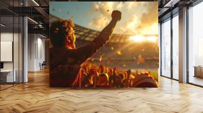 a soccer fans holding fists at a stadium Wall mural