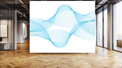 Abstract wave from curved lines of blue color on white background. Vector Illustration Wall mural