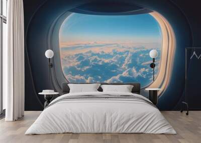 Airplane Window View of Clouds During Flight Wall mural