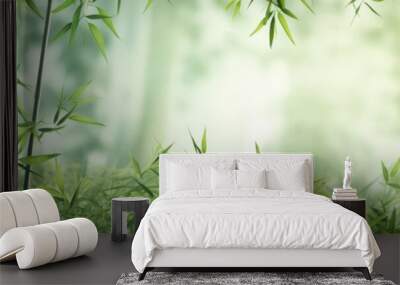 Bamboos, green trees, bamboo, in the style of blurred imagery Wall mural