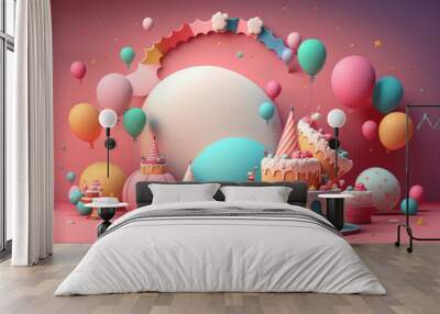 Birthday background with balloons. Illustration Generative AI Wall mural