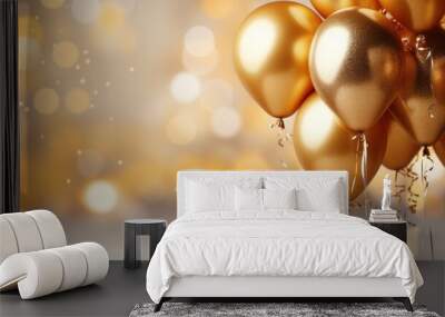 Birthday celebration with gold balloons and glitter Wall mural