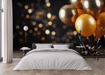 Birthday celebration with gold balloons and glitter Wall mural