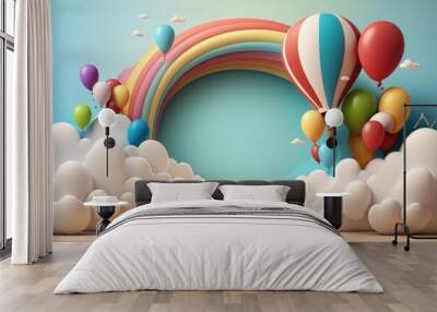 Birthday holiday background with balloons. Illustration AI Generative. Wall mural