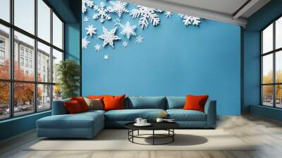 Blue winter background with snowflakes Wall mural