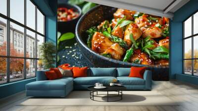 Bowl of Stir Fry With Broccoli and Red Peppers Wall mural