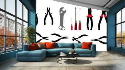 Building tools hammer, screwdriver, tape measure. Vector Illustr Wall mural