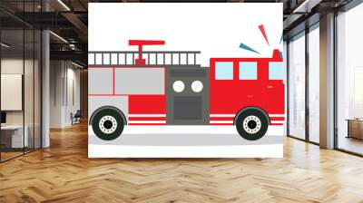 Colored Fire Truck with Siren Flat Design. Vector Illustration. Wall mural