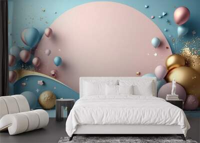 Colorful birthday background with balloons and place for text. Illustration AI Generative Wall mural