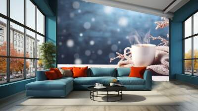 cozy winter background with cup of cocoa with space for text Wall mural