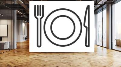 Cutlery plate, fork, knife. Simple food icon in trendy line style isolated on white background for web apps and mobile concept. Illustration Wall mural