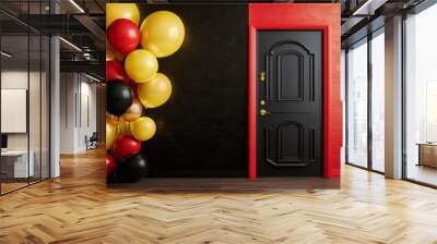 Decorative entrance with colorful balloons and contrasting wall colors at a festive venue Wall mural