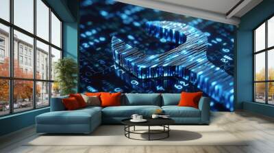 Digital Wrench Symbol on Binary Code Background Wall mural