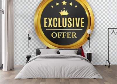 Exclusive Offer Golden Medal Icon Seal  Sign Isolated on White B Wall mural