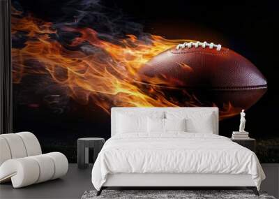 Fiery Football on Black Background Wall mural