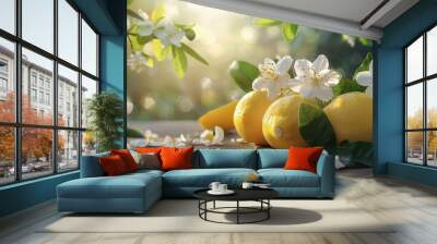 Fresh Lemons and Blossoms on a Sunny Day Wall mural