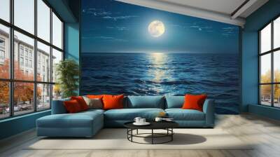 Full Moon Over the Ocean at Night Wall mural