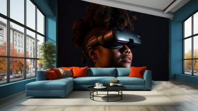 Girl in VR glasses. Illustration AI Generative. Wall mural