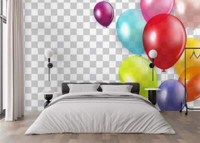 Glossy Happy Birthday Concept with Balloons isolated on transparent background. Vector Illustration Wall mural