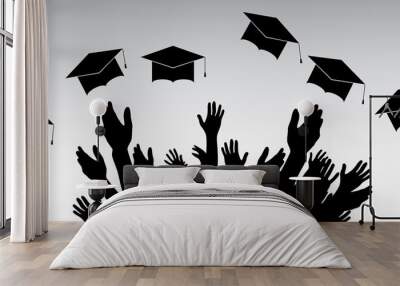 Graduates, People throw square academic cap, oxford cap. Wall mural