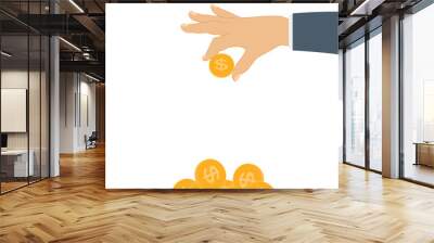 Hand Puts Gold Coin - Contribution to the Future.  Vector Illust Wall mural