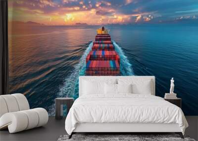 Large Cargo Ship Crossing the Ocean Wall mural