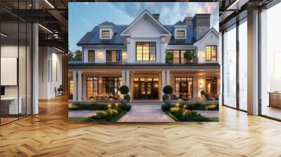 Large White House With Spacious Porch Wall mural