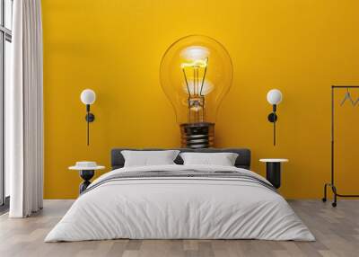 Light Bulb on Yellow Wall Wall mural