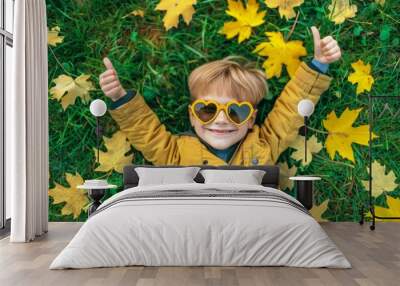 Little Boy in Yellow Jacket Wearing Sunglasses Wall mural