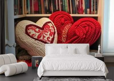 Plush Throws, Heart-shaped Cushions, and Love-themed Books Wall mural