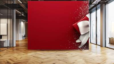 Red Gift Box With Silver Bow Close Up Wall mural