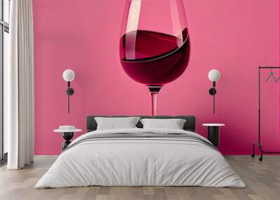 Red wine glass on pink background Illustration AI Generative Wall mural