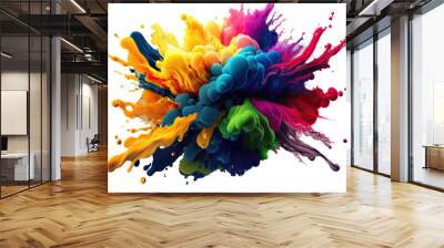 Splash of colored paints on white background. Illustrations AI generator Wall mural