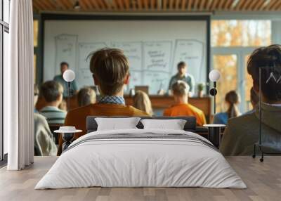 Students Listening to Presentation in Classroom Wall mural