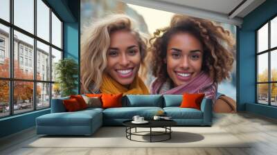 Stunning city fashionistas, capturing the essence of the urban landscape with bright smiles Wall mural