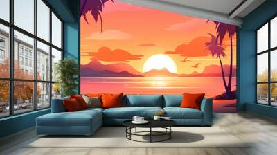 Summer sunset background. Illustration AI Generative. Wall mural