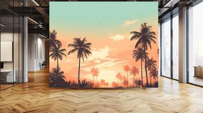 this is a picture of palm trees at sunset, Wall mural