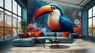 Toucan magic background. Illustration AI Generative Wall mural