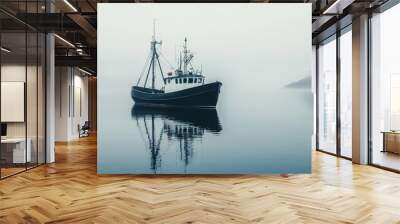 Tranquil sailboat on calm waters during early morning light Wall mural