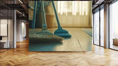 two cleaning brooms in a living room Wall mural