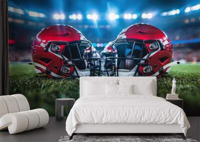 Two Football Helmets on Field Wall mural