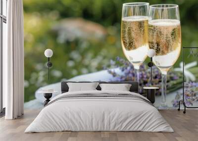 Two Glasses of Champagne by Lavender Wall mural