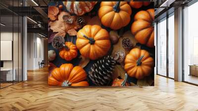 Two Pumpkins on Firewood Pile Wall mural